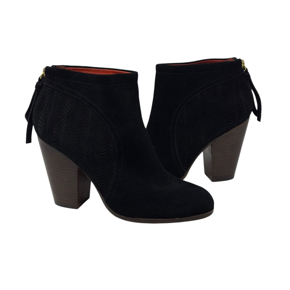 Coach Honey Ankle Boots Women Suede Leather Black Perforated Zip Size 10 B